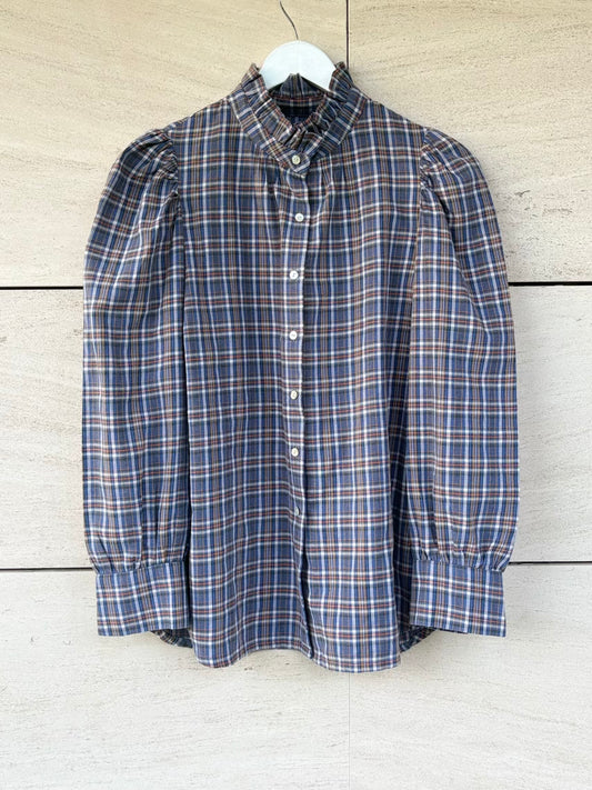 ANDION. Blusa algodón cuadros detalle volante
