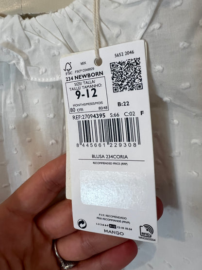 MANGO. Blusa plumeti blanca. T 9-12 meses