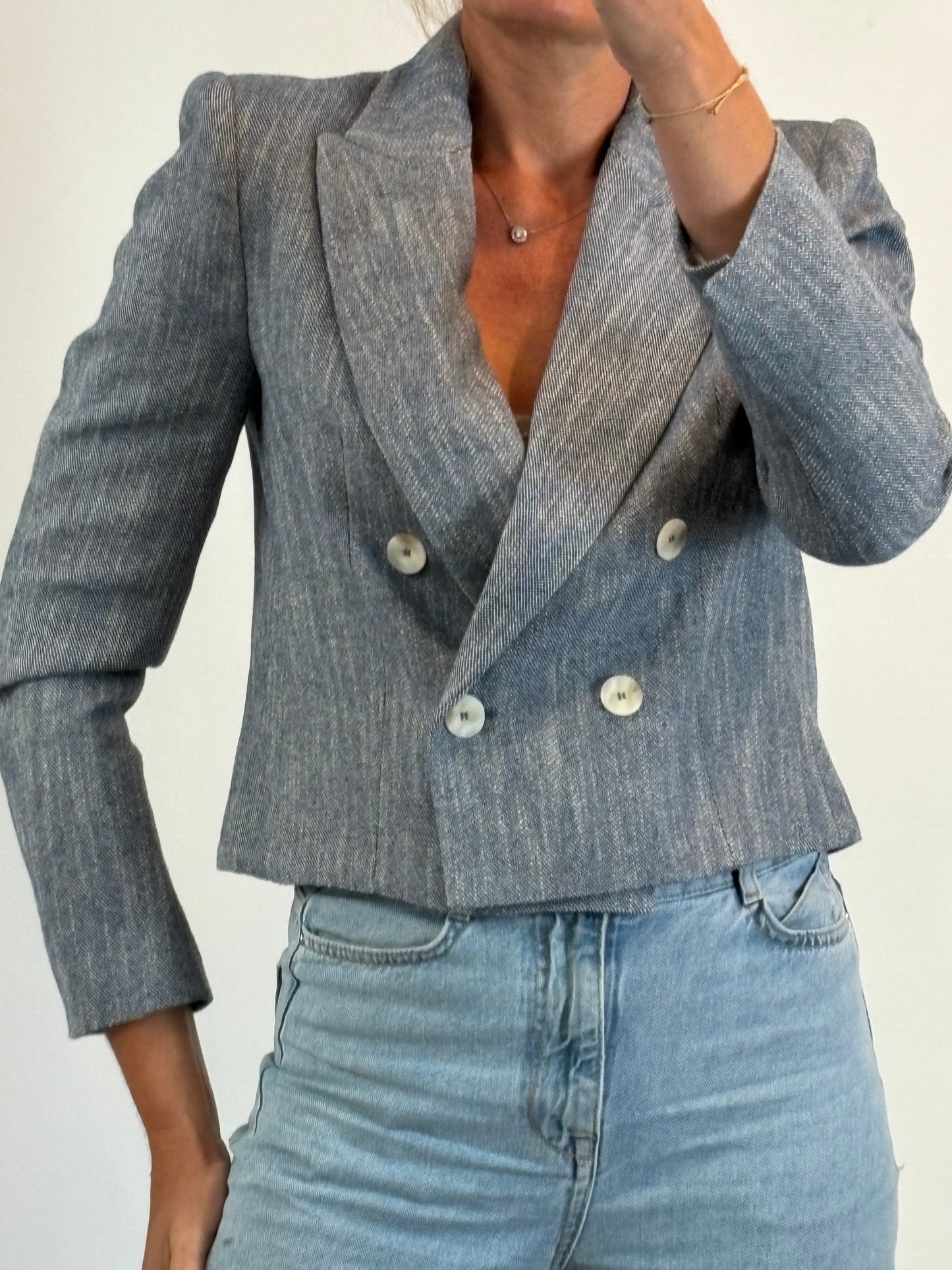 ZARA. Total look azul jaspeado con lana. T S/M