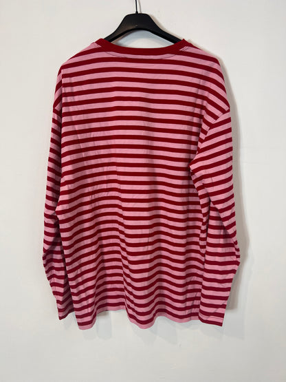 MANGO. Camiseta rayas rosa y roja T.m