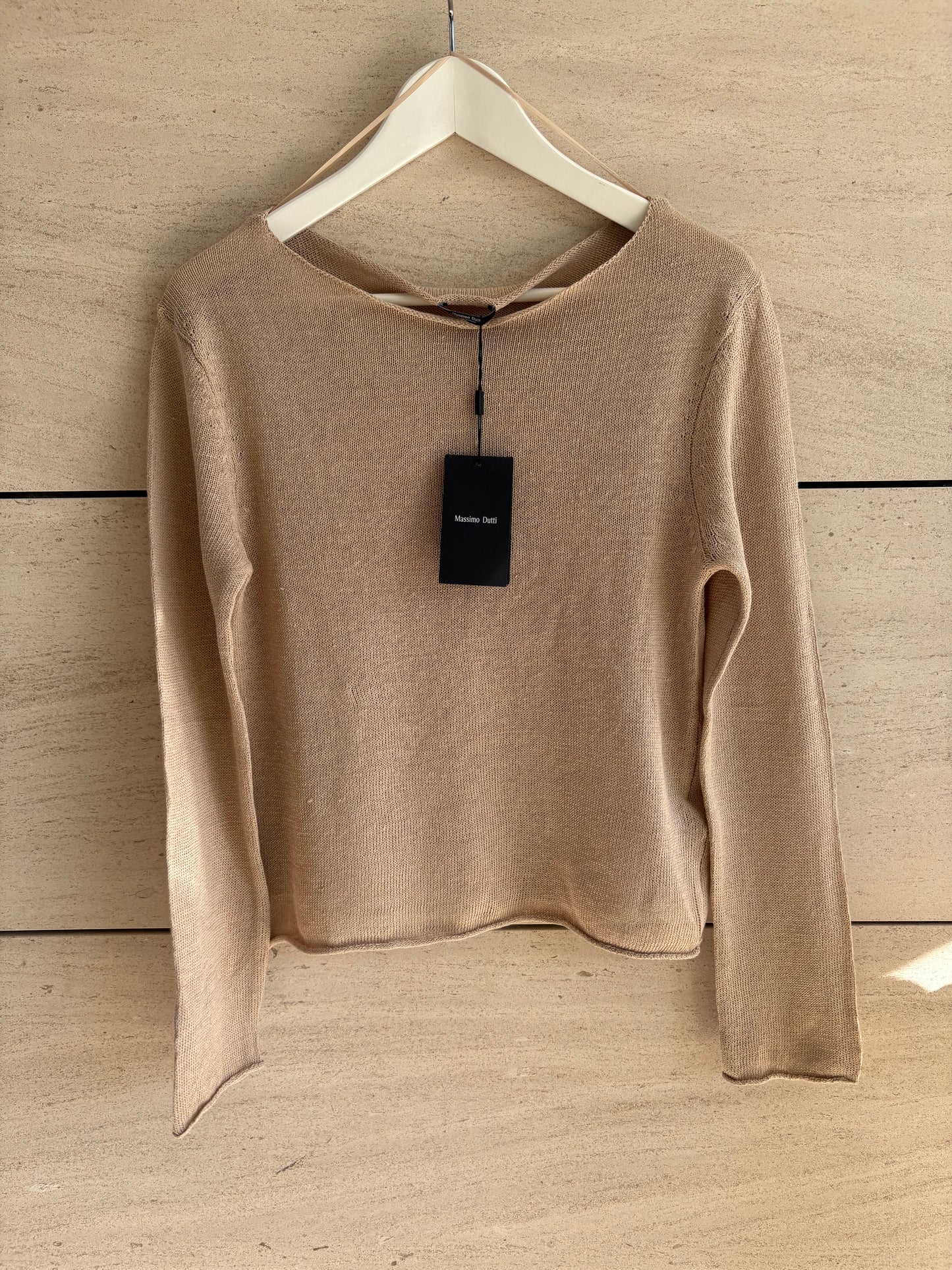 MASSIMO DUTTI. Top beige punto manga larga
