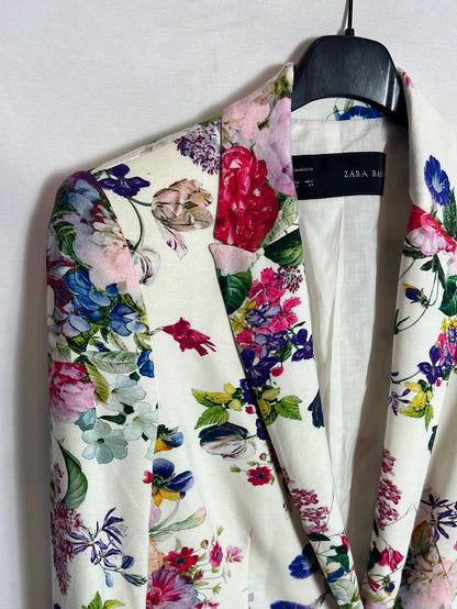 ZARA. Floral printed texture blazer. T XS