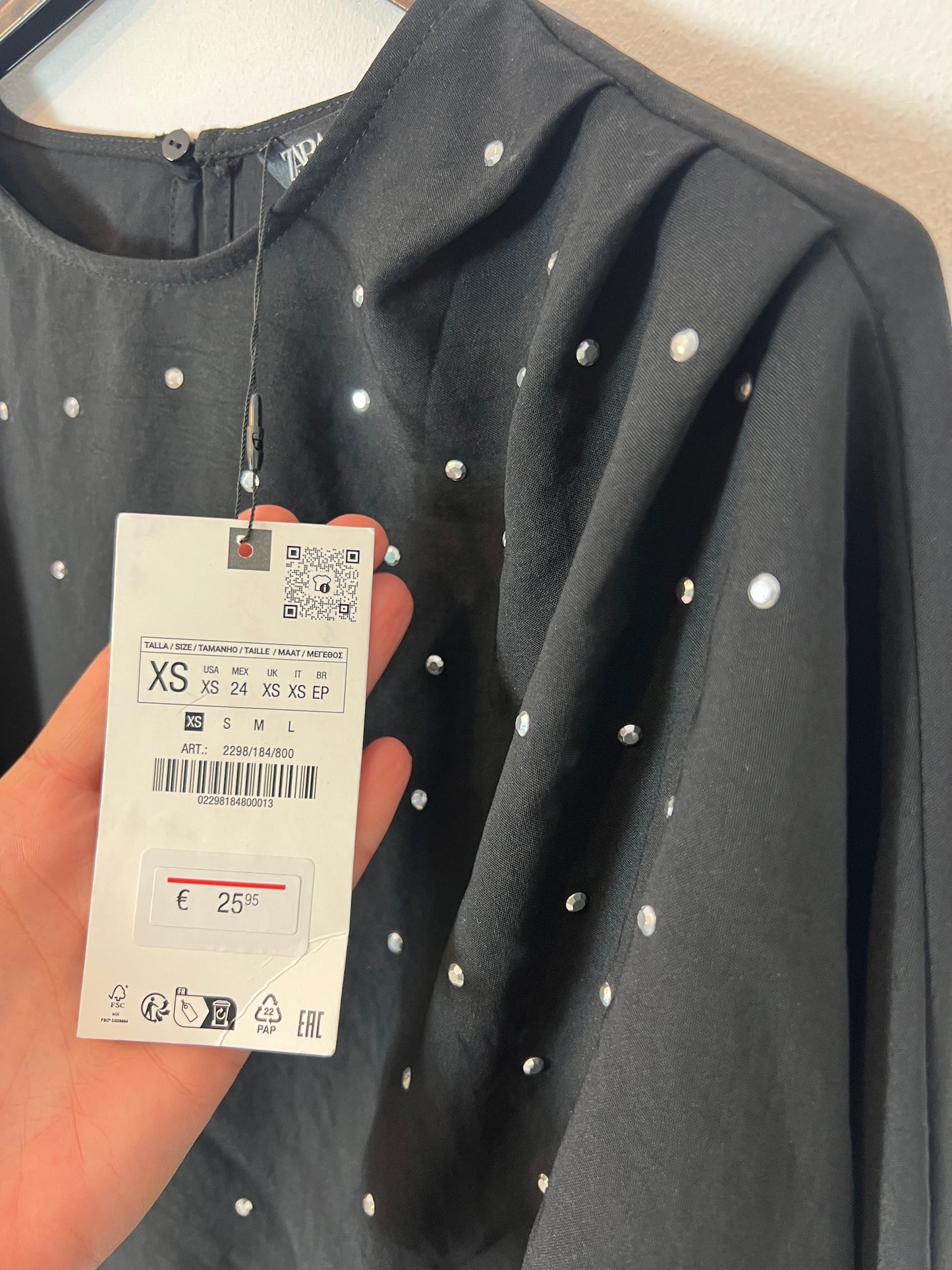 ZARA. Black blouse with stud detail. Size XS