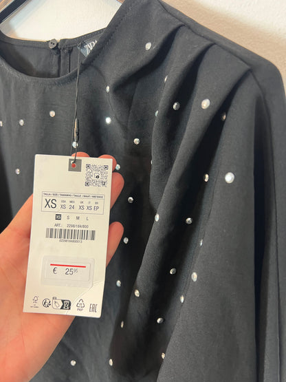 ZARA. Black blouse with stud detail. Size XS