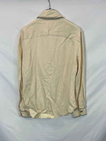 ZARA. Blusa beige pedrería T.s