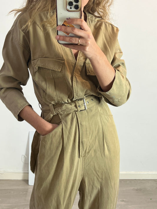 ZARA. Flowing beige long jumpsuit Tm