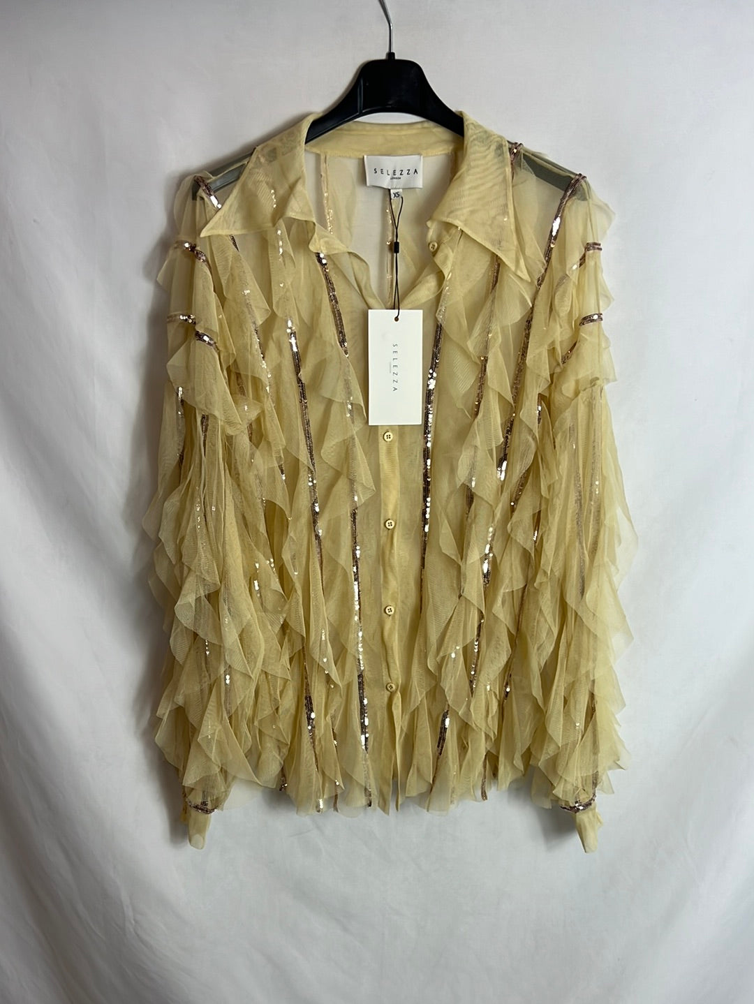 SELEZZA. Pastel sequin tulle blouse. T XS