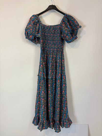 CARILOO. Vestido azul flores T.xs/s
