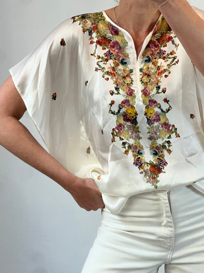 PAUL SMITH. Top seda estampado flores. T 40