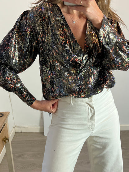 IRO. Flowy metallic thread blouse size 36