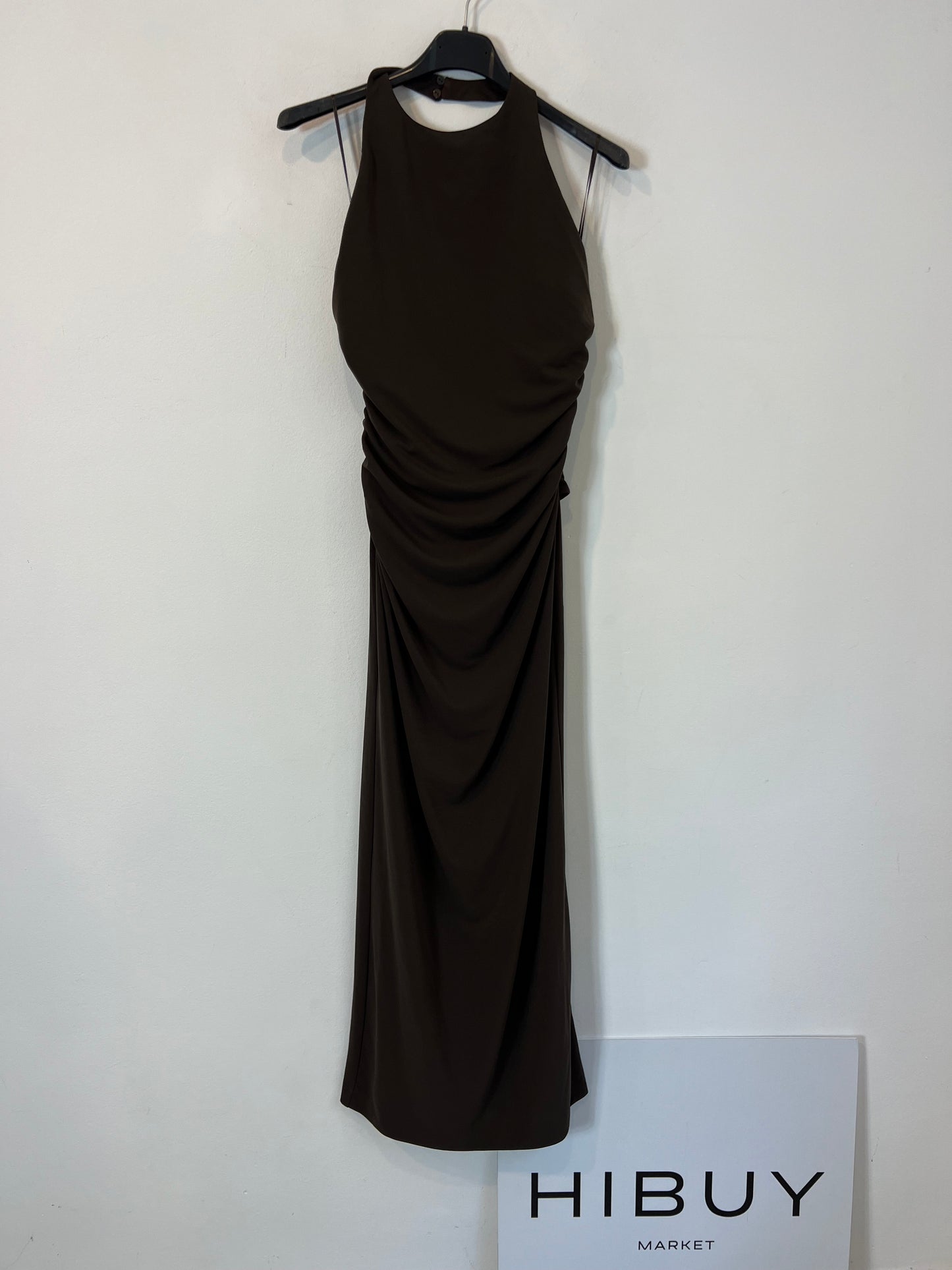 ZARA. Vestido midi marrón chocolate halter. T S