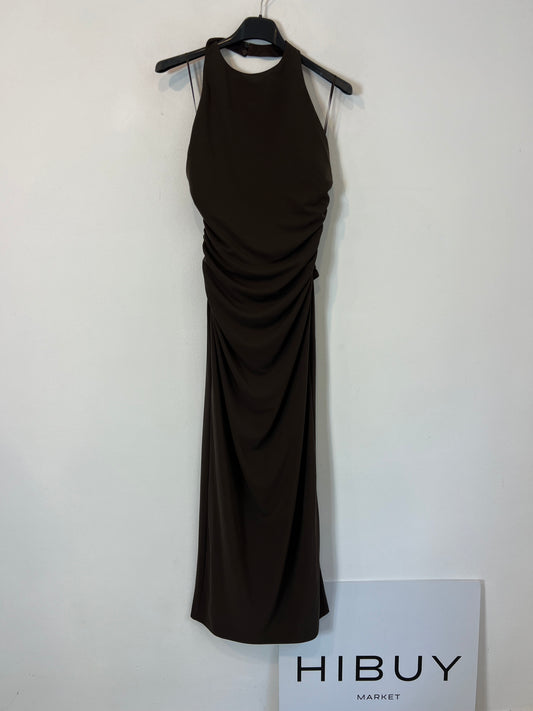 ZARA. Vestido midi marrón chocolate halter. T S