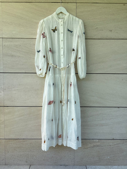 ZIMMERMANN. Vestido camisero de lino bordados insectos