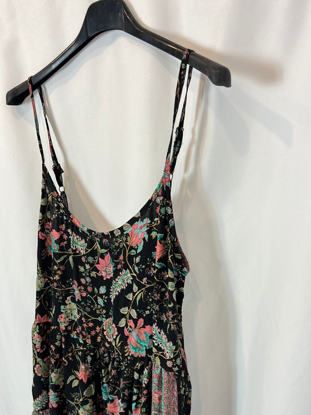 MANGALAN. Vestido negro flores sedaT.s/m