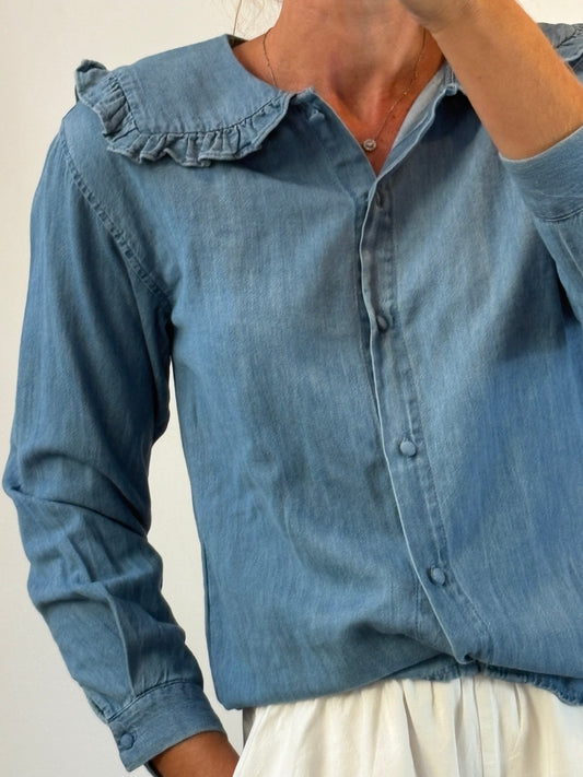 ZARA. Camisa denim detalle cuello. T 13-14 años (S)