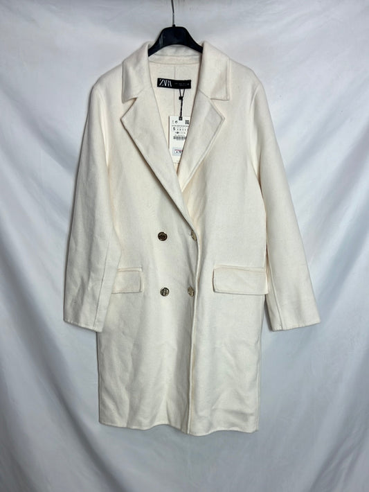 ZARA. Abrigo blancor roto botones dorados. T S