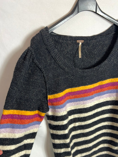 FREE PEOPLE. Jersey gris oscuro rayas. T XS