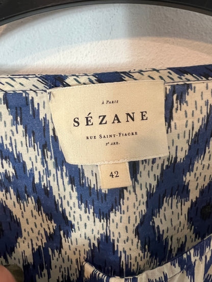 SEZANE. Blue printed blouse, size 42