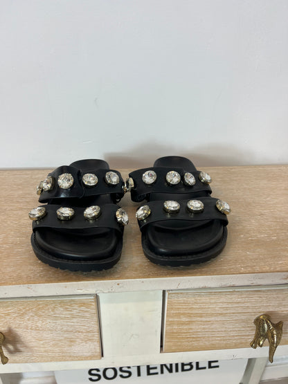 ZARA. Flat sandals with rhinestone straps. Size 38