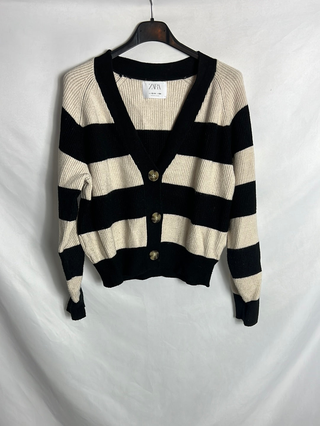 ZARA. Rebeca rayas beige y negra. T 13-14 años (XS/S)
