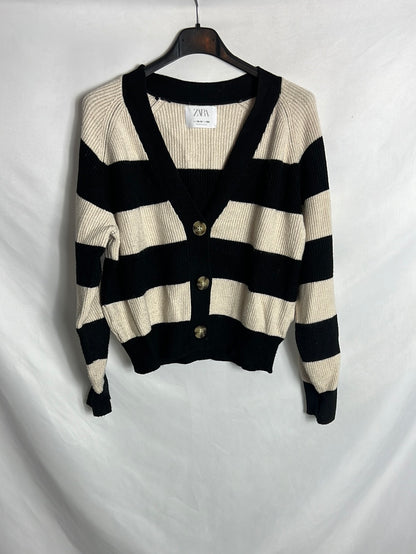 ZARA. Rebeca rayas beige y negra. T 13-14 años (XS/S)