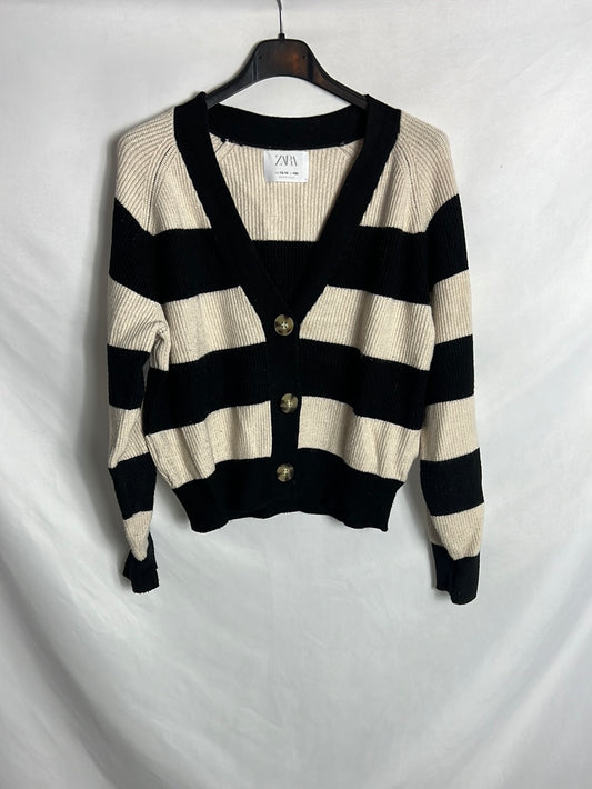 ZARA. Rebeca rayas beige y negra. T 13-14 años (XS/S)