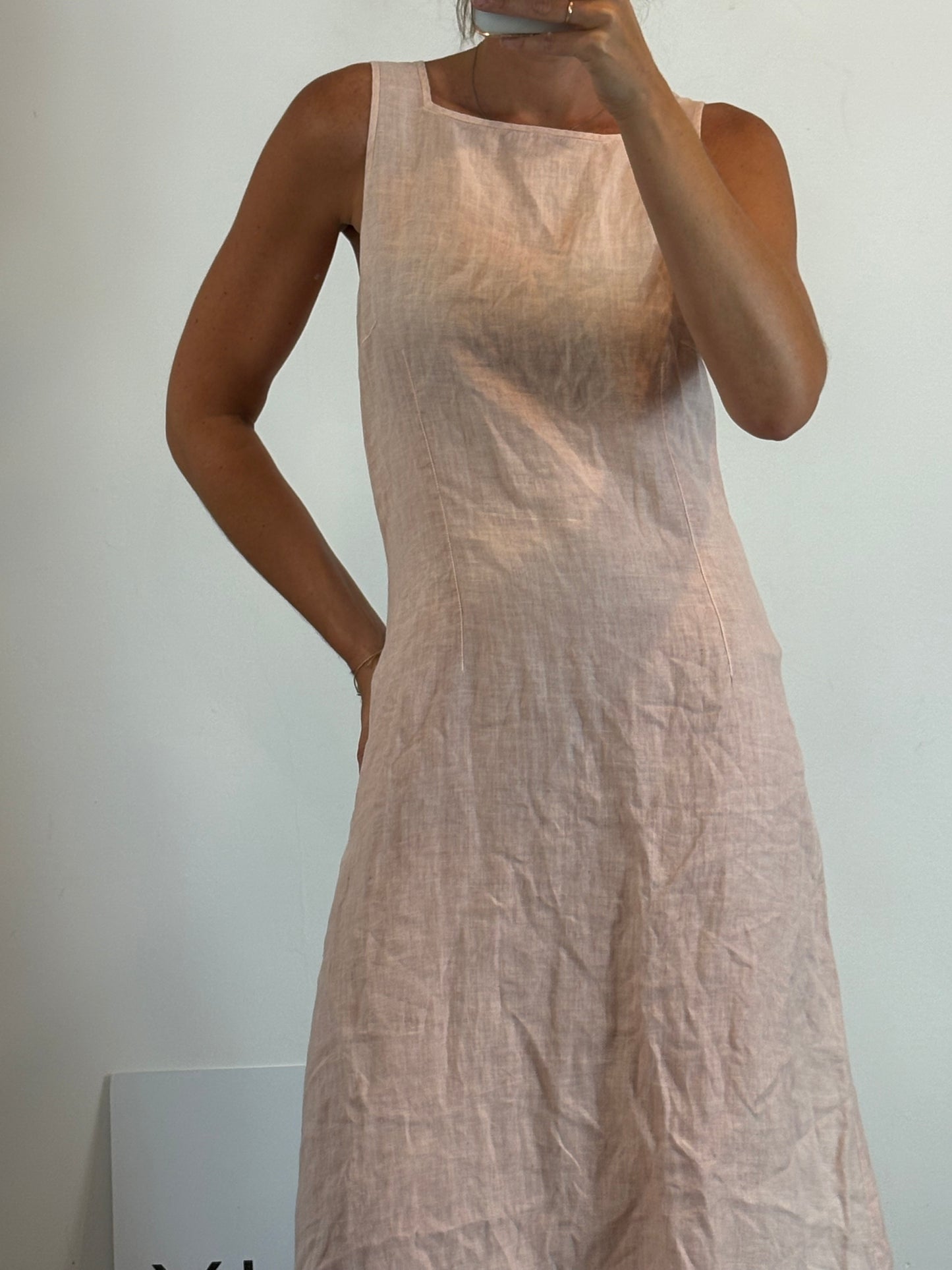 CP COMPANY.Vestido largo rosa claro Lino T.(M)