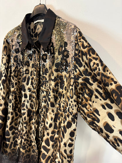 MARINA RINALDI. Blusa seda animal print lentejuelas