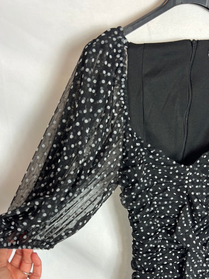 ZARA. Vestido negro lunares fruncido. T S