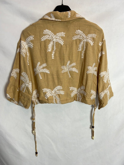 ZARA. Total look beige palmeras bordadas. T S