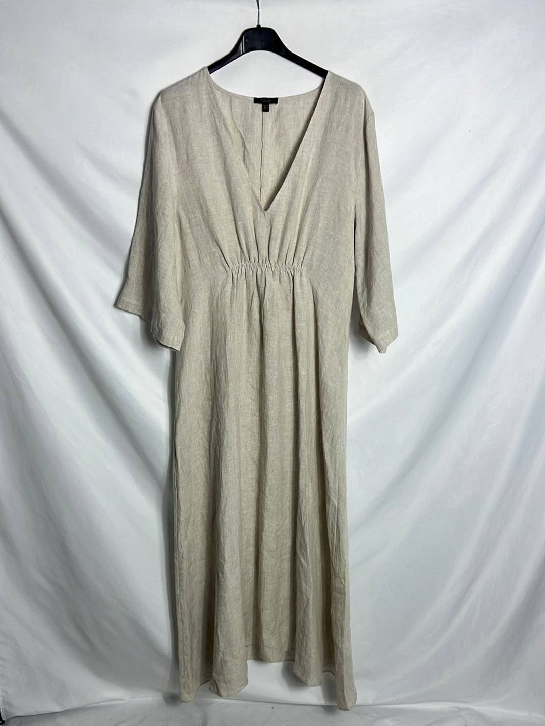 MASSIMO DUTTI. Beige linen midi dress. TS (M)