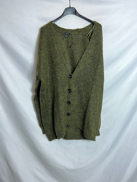 ZARA. Cárdigan verde jaspeado oversized. T M