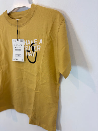 ZARA. Mustard lettered T-shirt. Size 6-7 years