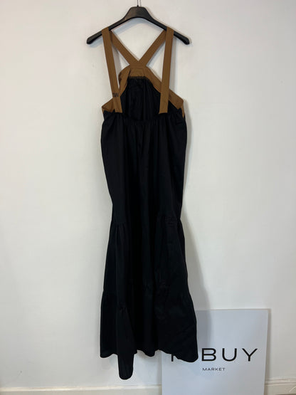 OTRAS. Vestido largo negro halter flor. T S/M