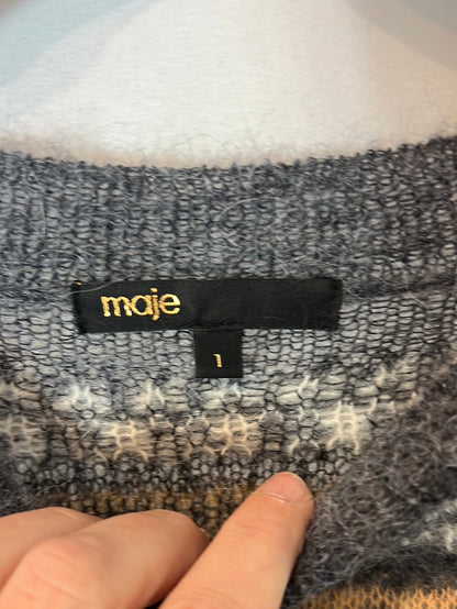 MAJE. Jersey negro greca lana. T 1 (S)