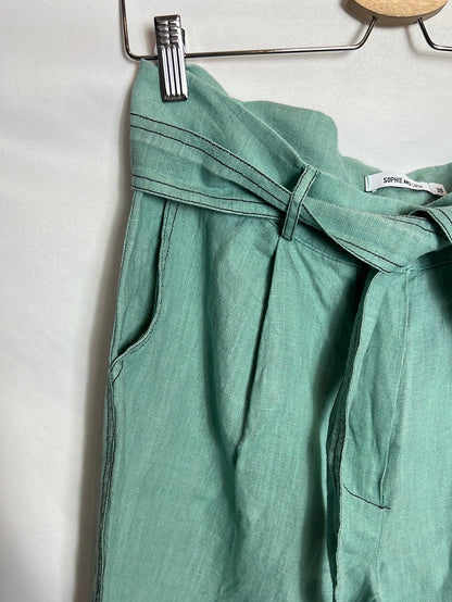 SOPHIE AND LUCIE. 100% linen aqua green trousers. Size 38