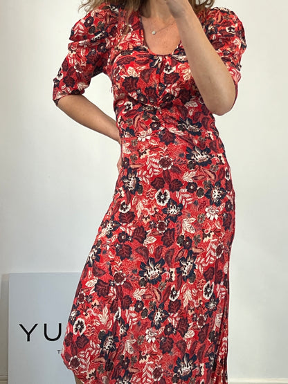 SOPHIE AND LUCIE. Vestido midi rojo estampado. T 38