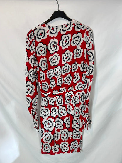 TARA JARMON. Vestido corto rojo flores. T 36