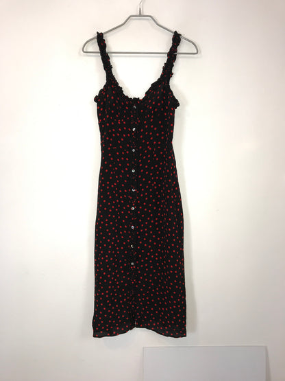 RÉALISATION. Vestido midi seda lunares rojos