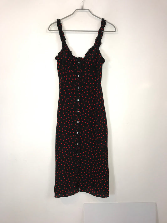 RÉALISATION. Vestido midi seda lunares rojos