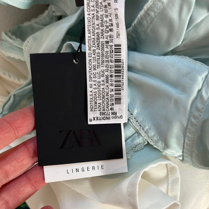 ZARA. Vestido lencero verde agua T.s