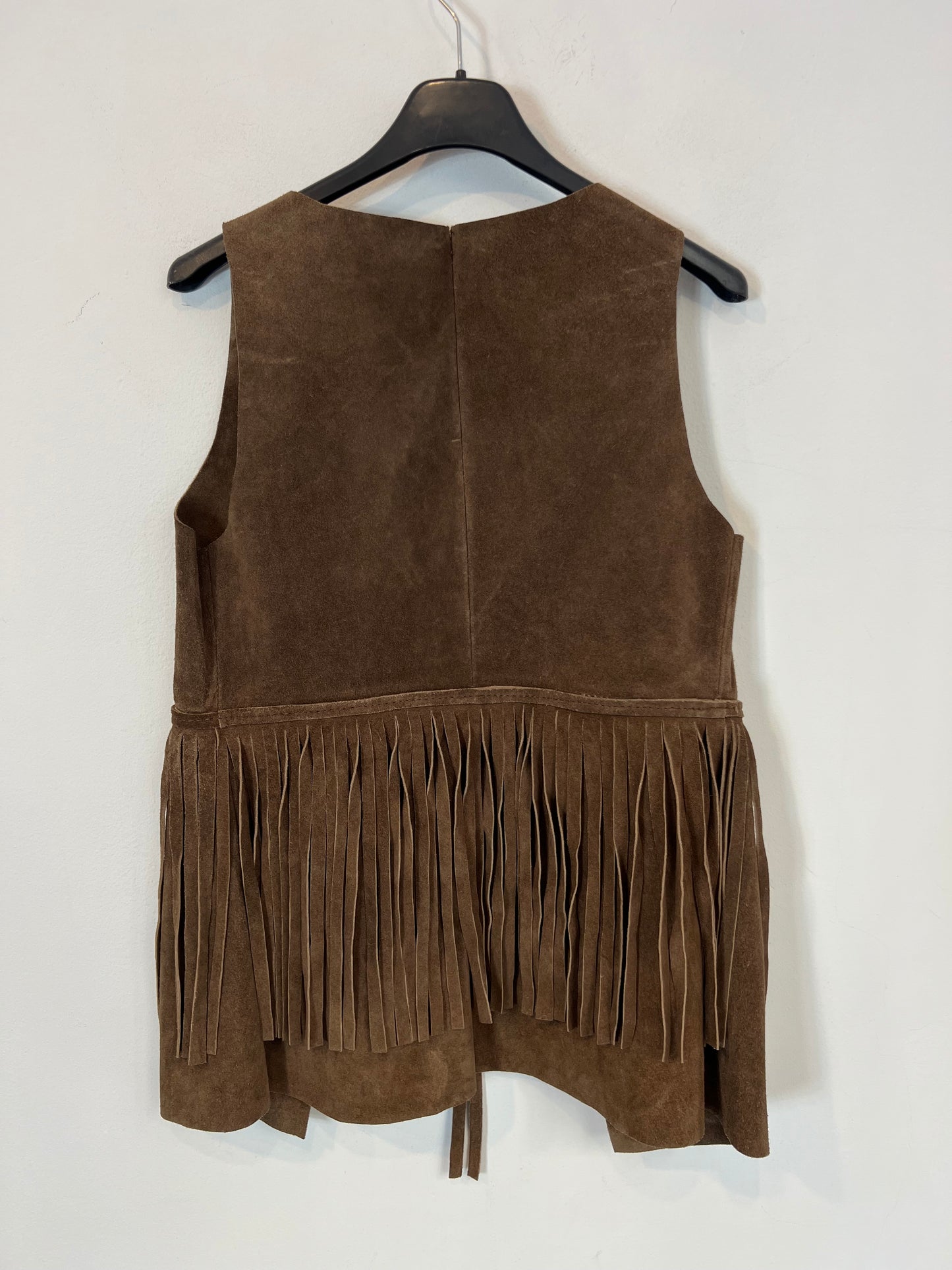 ZARA. Chaleco piel flecos. T M