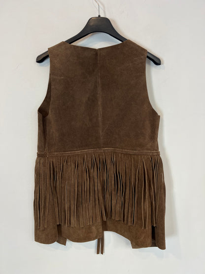 ZARA. Chaleco piel flecos. T M