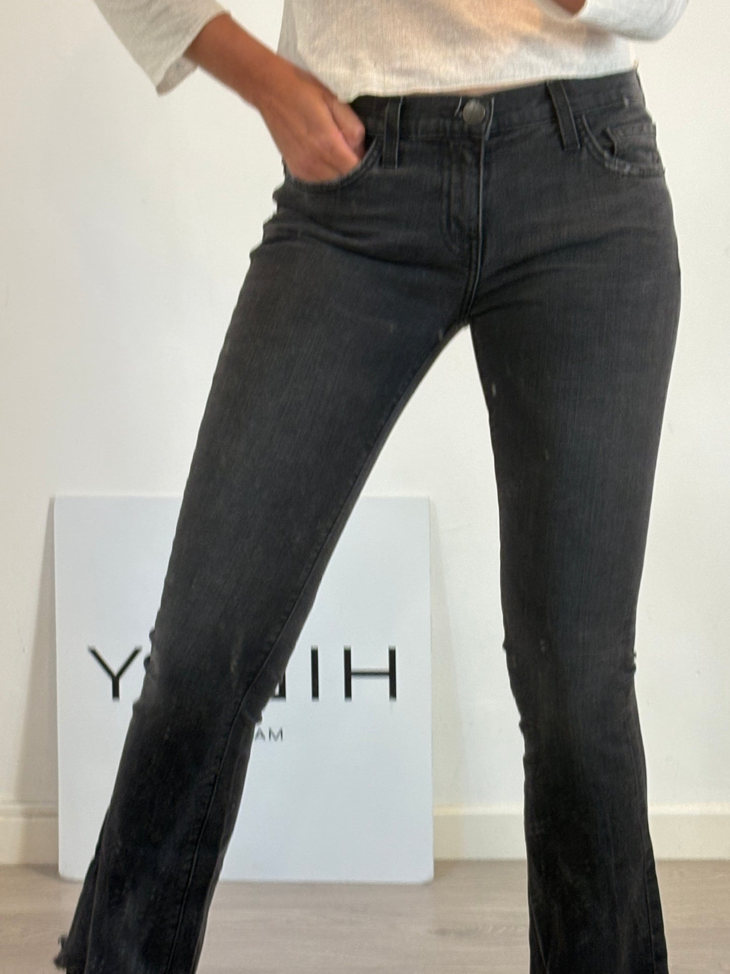 CURRENT ELLIOT. Denim negro flecos. T 38