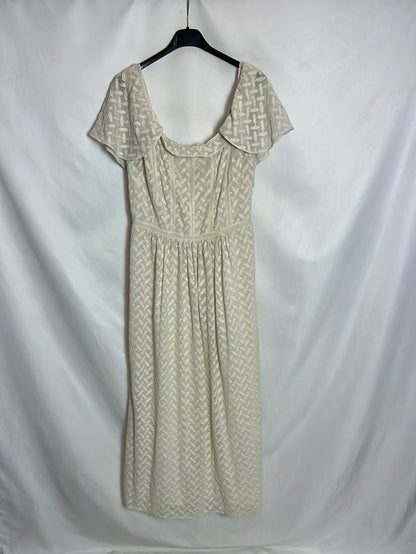 INTROPIA. Long, ecru-colored embroidered dress. Size 36
