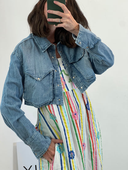 ZARA. Camisa denim crop. T XS