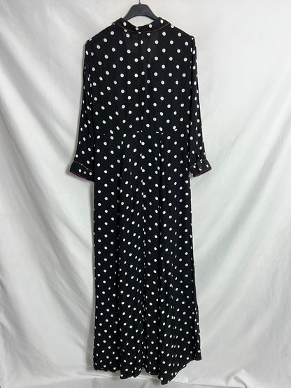 ZARA. Vestido largo negro lunares blancos. T M