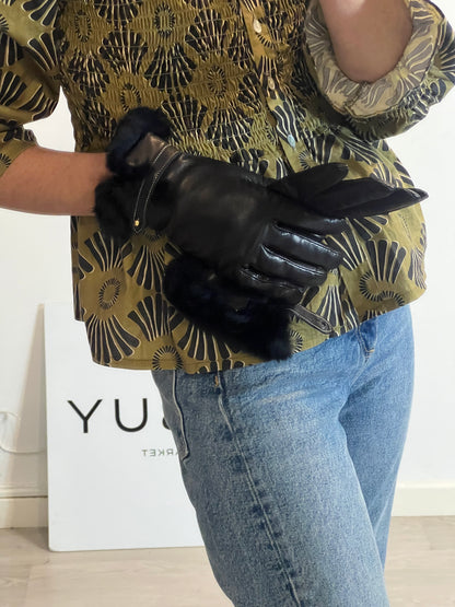 PIUMELLI. Guantes negros piel y pelo natural