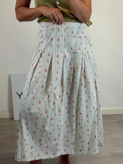 Falda midi rayas y flores