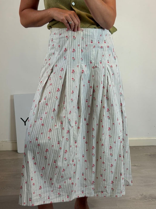 Falda midi rayas y flores
